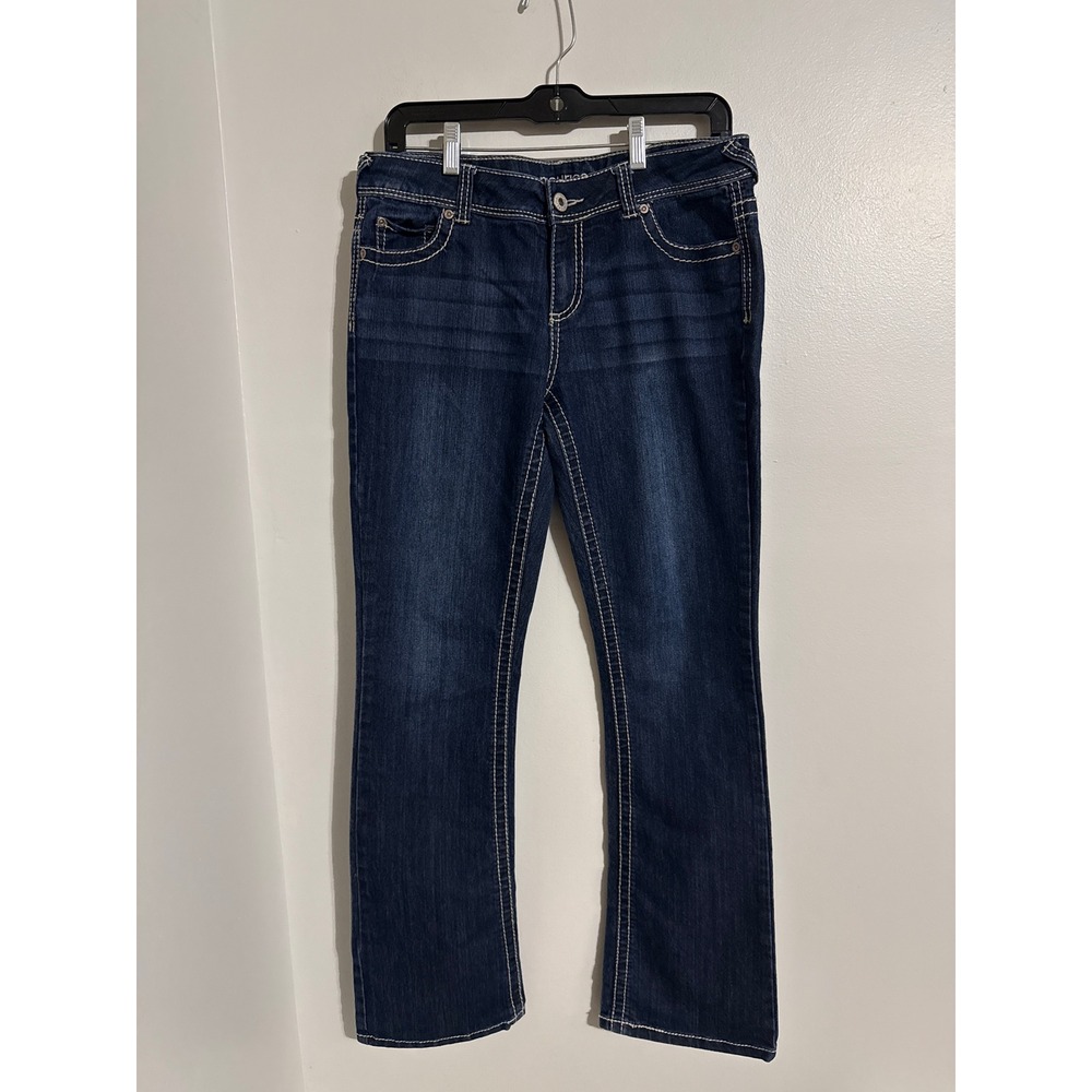 Maurices Womens Dark Wash Bootcut Jeans Thick Stitch Stretch Denim Size 7/8 Reg